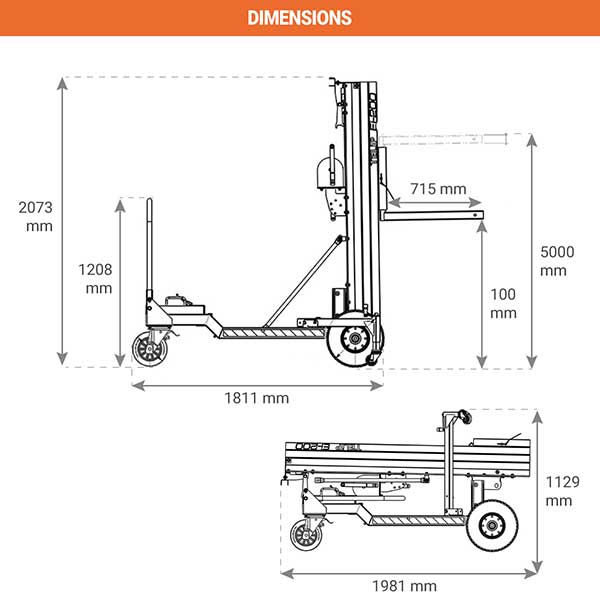 Potence de levage mobile à fourches inversées - Levée max 5m - Charge 200kg - Manutention sur chantier et atelier - 300880 - 2
