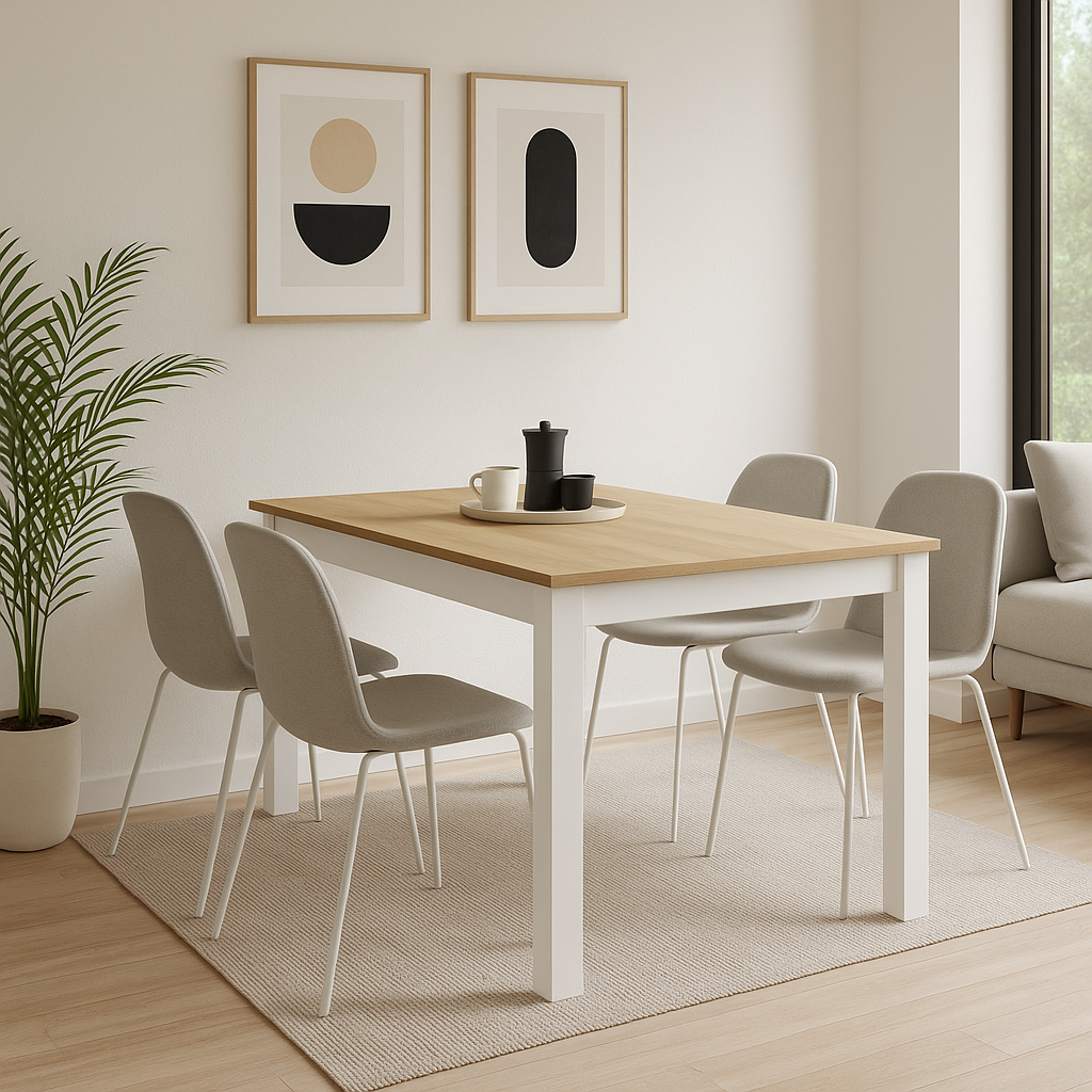 DUPI Mesa Comedor Aitana con Estructura y Tapa Superior de Madera (Taupe/Blanco, 140x80) - 5