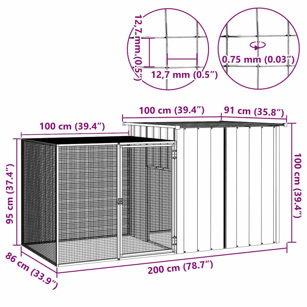 Galinheiro 200x91x100 cm aço galvanizado cinzento - 6