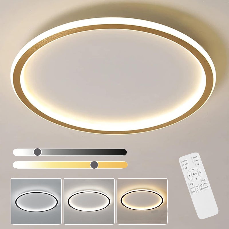 Lampa sufitowa LED, nowoczesna lampa sufitowa wpuszczana z pilotem, lampa sufitowa o płynnej regulacji intensywności światła, złota (3000 K - 6000 K)