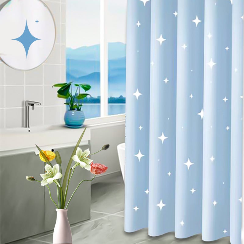 Tenda Da Doccia 180x220 Cm Anti-Muffa - Impermeabile Con Ganci - Fiore Blu Lavabile - Foto 3