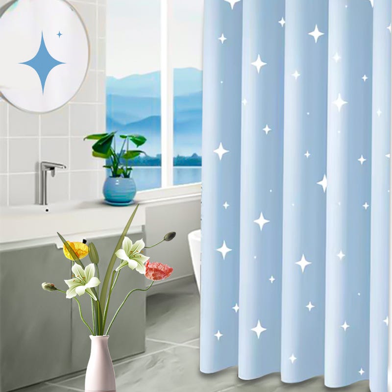 Tenda Da Doccia 180x220 Cm Anti-Muffa - Impermeabile Con Ganci - Fiore Blu Lavabile - Foto 3