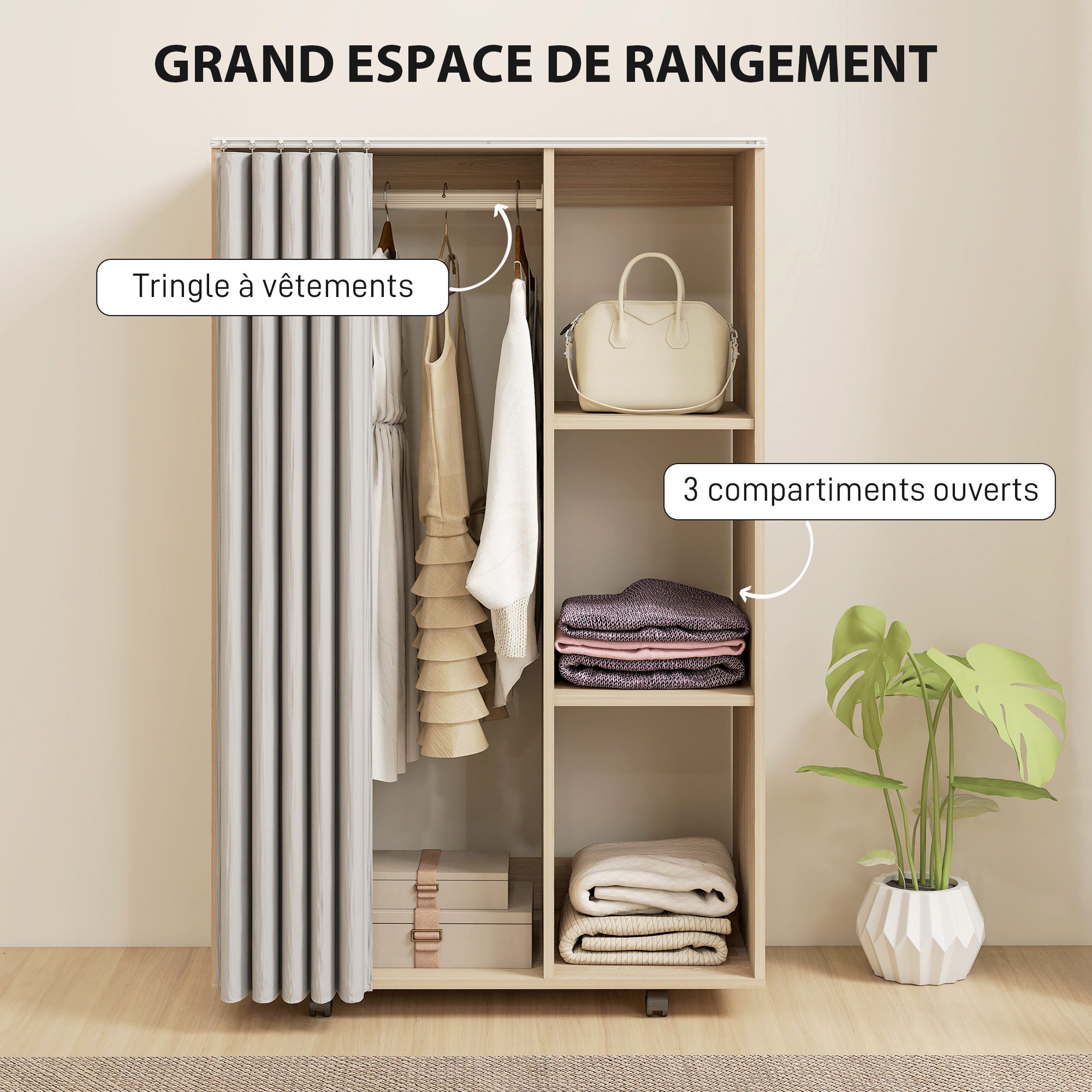 Armoire de vêtement mobile panneau de particules HOMCOM - 4