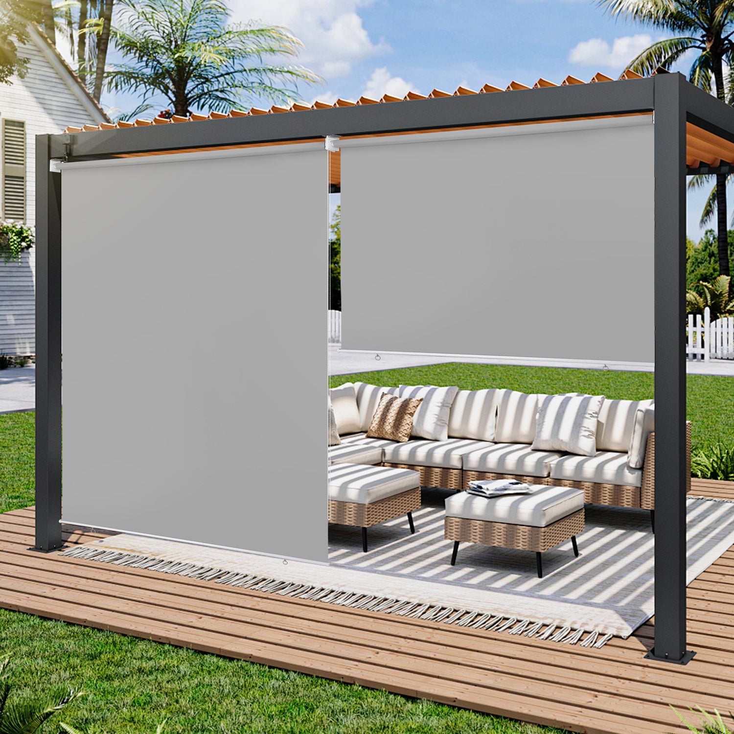 Zestaw 2 Rolety Pionowe 180x240 cm na Balkon Brise Vista Tela Wodoodporna Ociemniająca 80% Jasnoszary Fixation