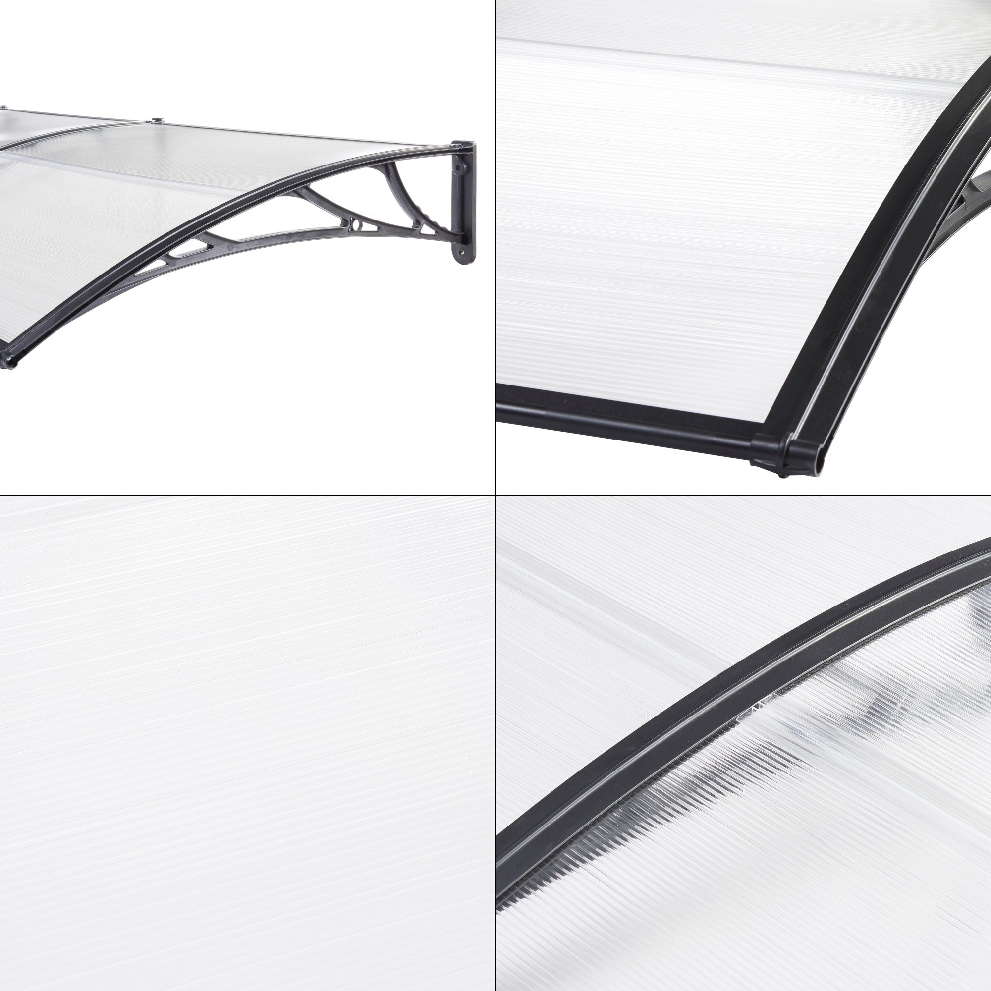 Toldo exterior Mellerud para portas com proteção policarbonato / plástico 240 x 100 cm - Transparente e Preto [en.casa] - 5