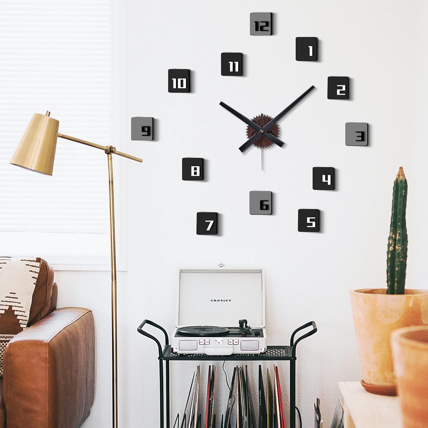 Grande orologio da parete vintage 3D marrone, con lancette singole