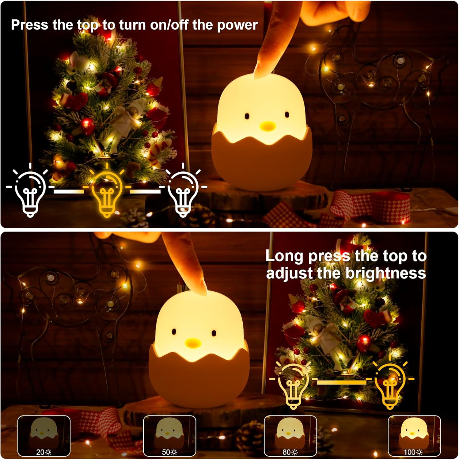 Lampka nocna dla dzieci – ładowana przez USB – Lampka nocna dla dzieci z dotykowym ściemniaczem – przenośna lampka nocna do sypialni - 3