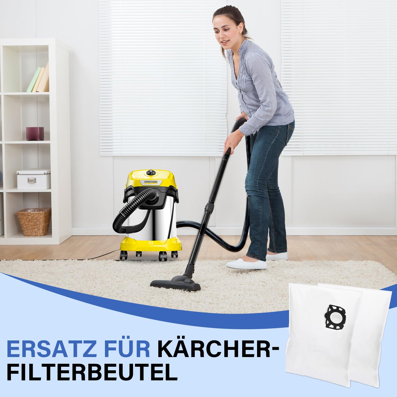 Lot de 12 sacs pour aspirateur compatibles avec Kärcher WD2 Plus/WD3/KWD1/KWD2/KWD3/WD3.200 - WD3.800 M/SE4001/SE4002, aspirateurs eau et poussière - 7