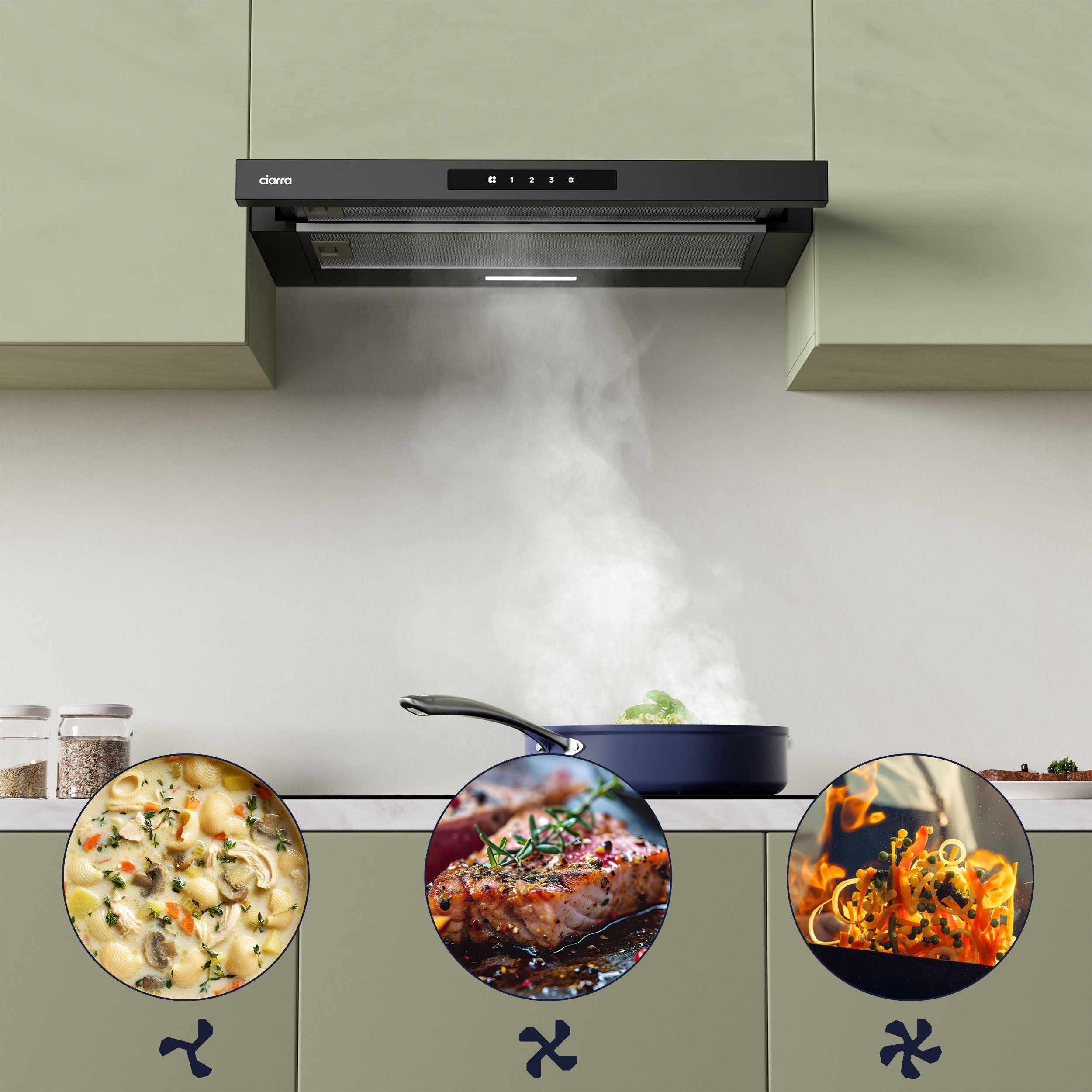 CIARRA Hotte tiroir encastrable 60cm 580m³/h A+ 3 Vitesses Touche Tactile LED Affichage Recyclage et Évacuation Noir CD6909AB - 6