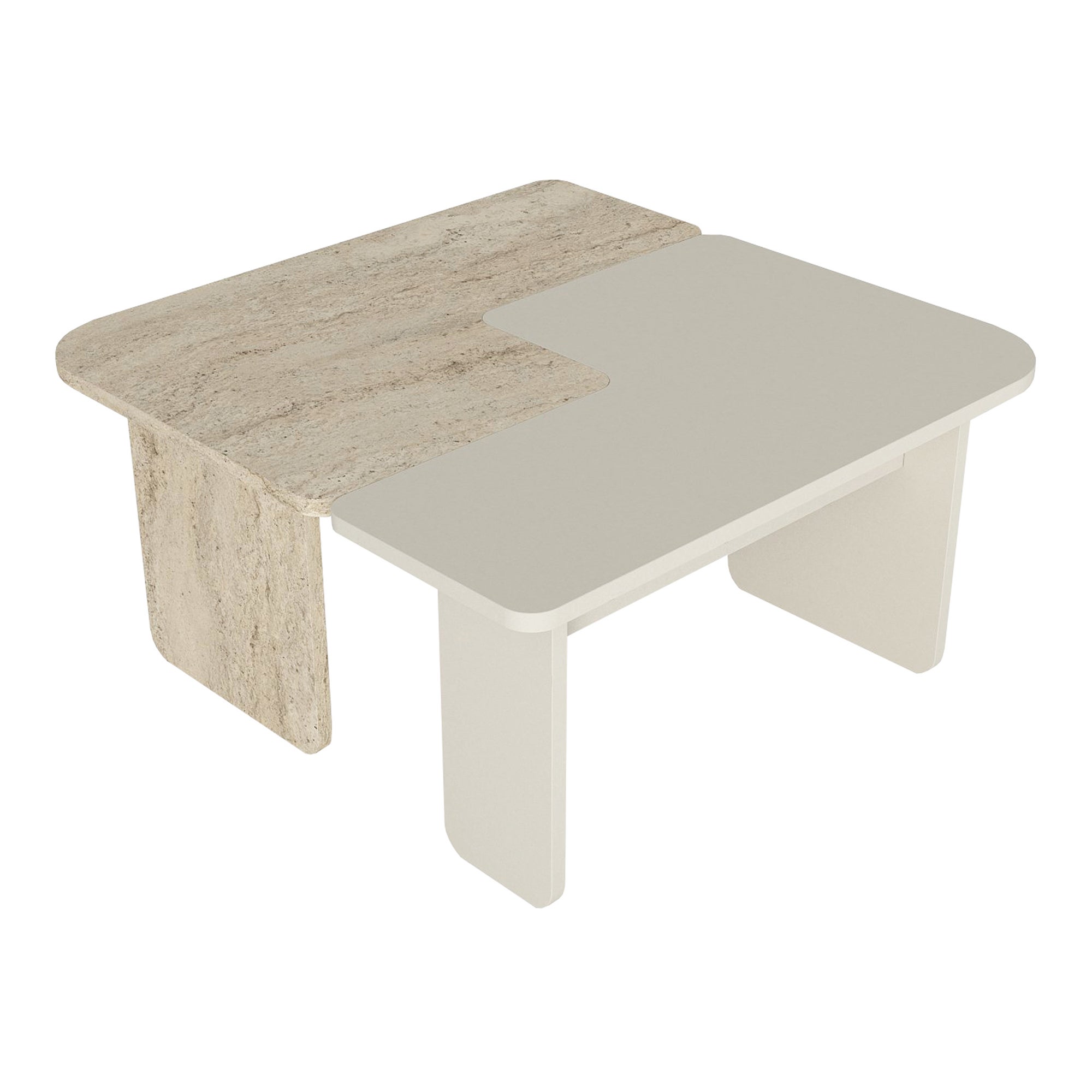 En.casa Table Basse Gigogne Lot De 2 - Tables D'Appoint Modernes Grège Travertin 75x75x38 Cm