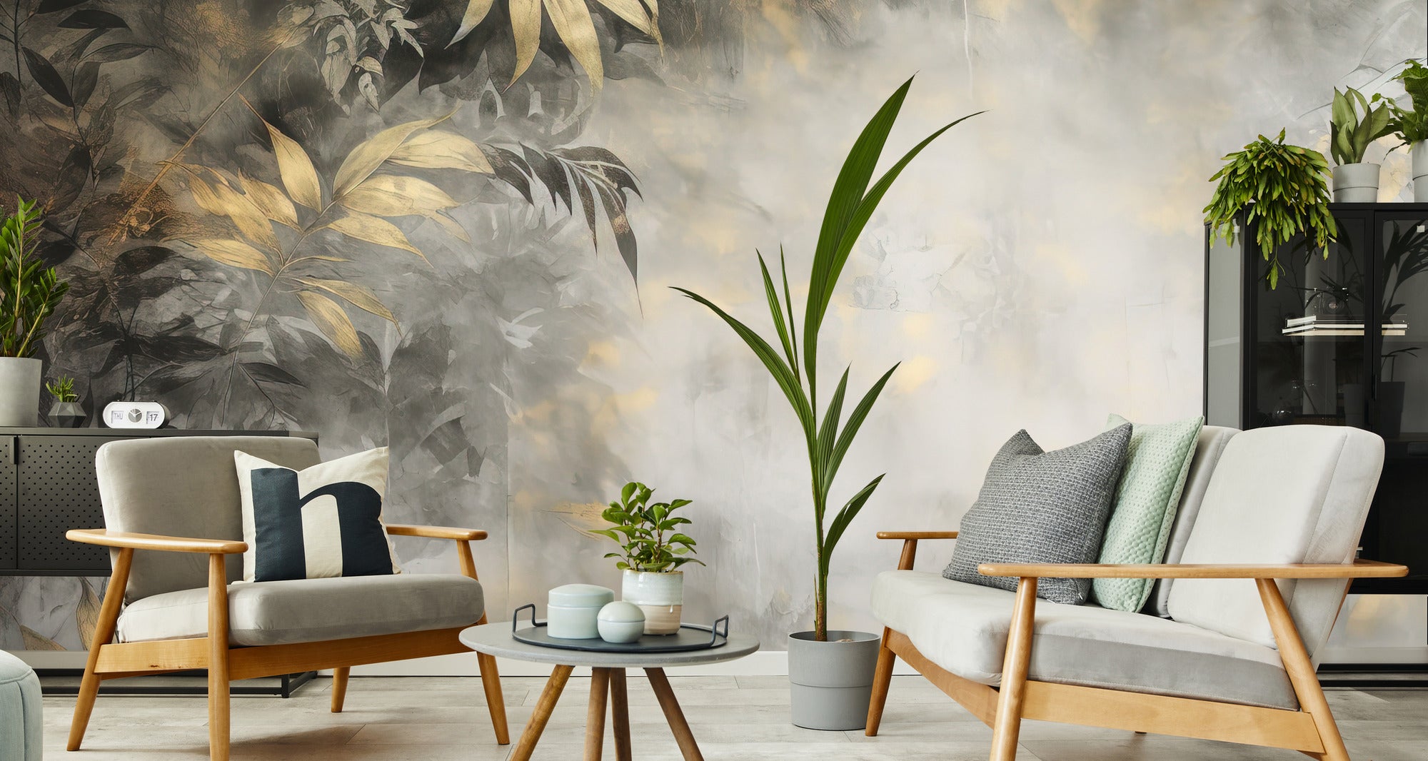 Papel Pintado No Tejido Hojas Tropicales De Hormigón Para Dormitorio 360cm x 240cm - 5