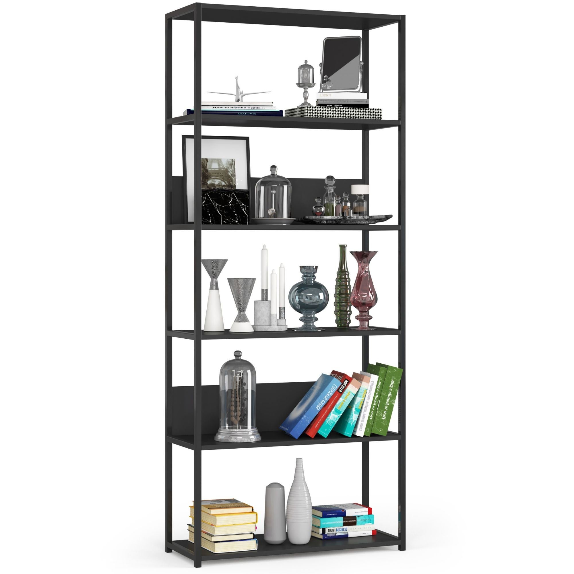 Regał loft AKORD metalowy Czarny 80 cm kolor Czarny mat 6 półek 80x32x192 cm