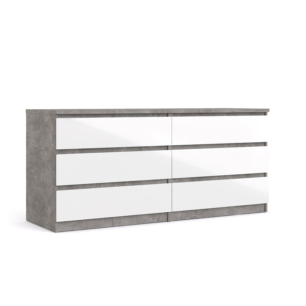 Nada komoda szeroka z 6 szufladami, dekor beton/biel wysoki połysk.