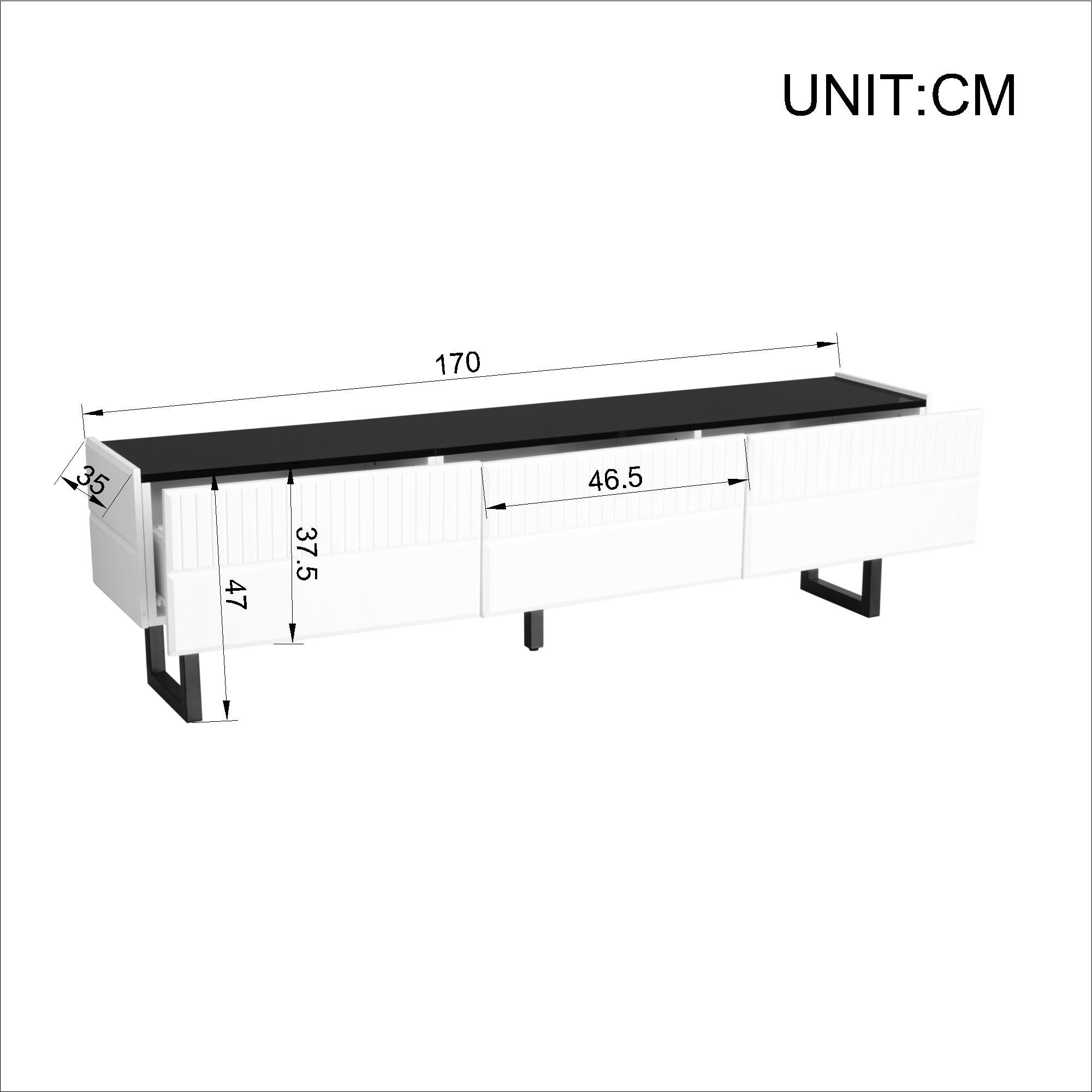Stojak pod TV z 3 drzwiami - 170 x 35 x 47 cm - Płyta wiórowa, MDF i metalowe nogi - Czarny + biały - 5
