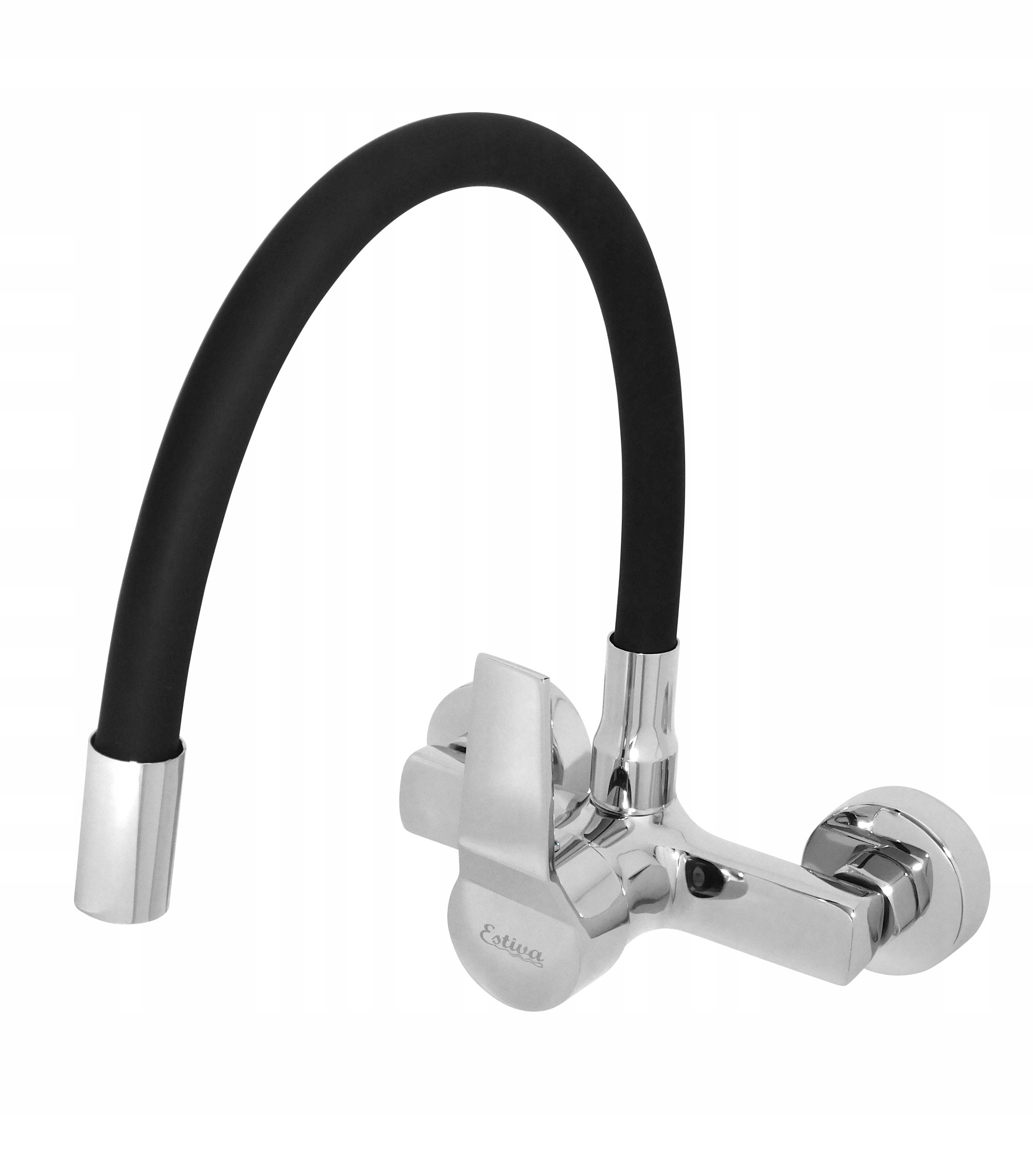 Bateria kuchenna ścienna Estiva AKSA Black czarna wylewka elastyczna