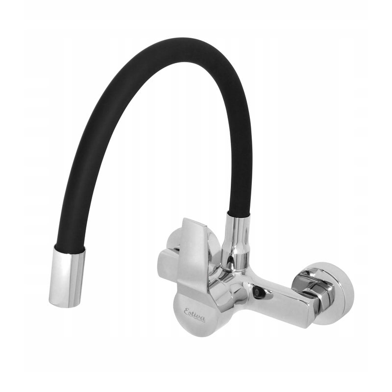 Bateria kuchenna ścienna Estiva AKSA Black czarna wylewka elastyczna