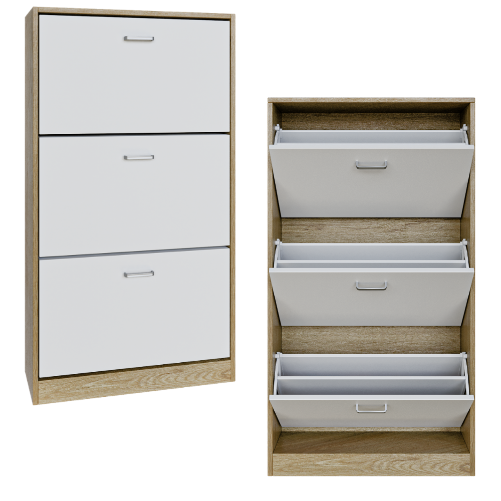 Armoire d'entrée à faible 3 portes pliantes doubles, armoire mince en bois Chêne