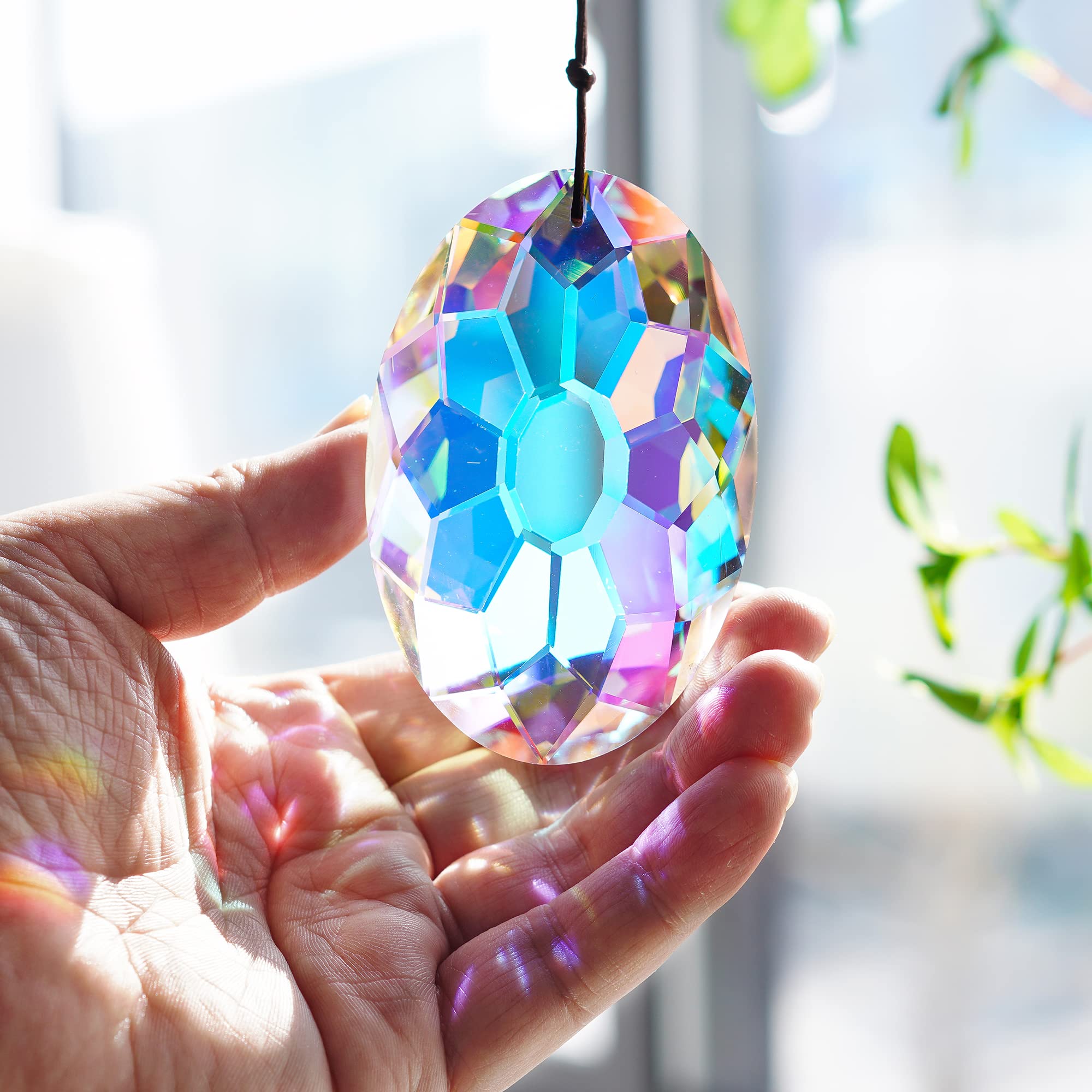 Kryształowy pryzmatyczny łapacz słońca do wiszącego okna, twórca tęczy, szklane wiszące ozdoby do dekoracji ogrodu 89 mm