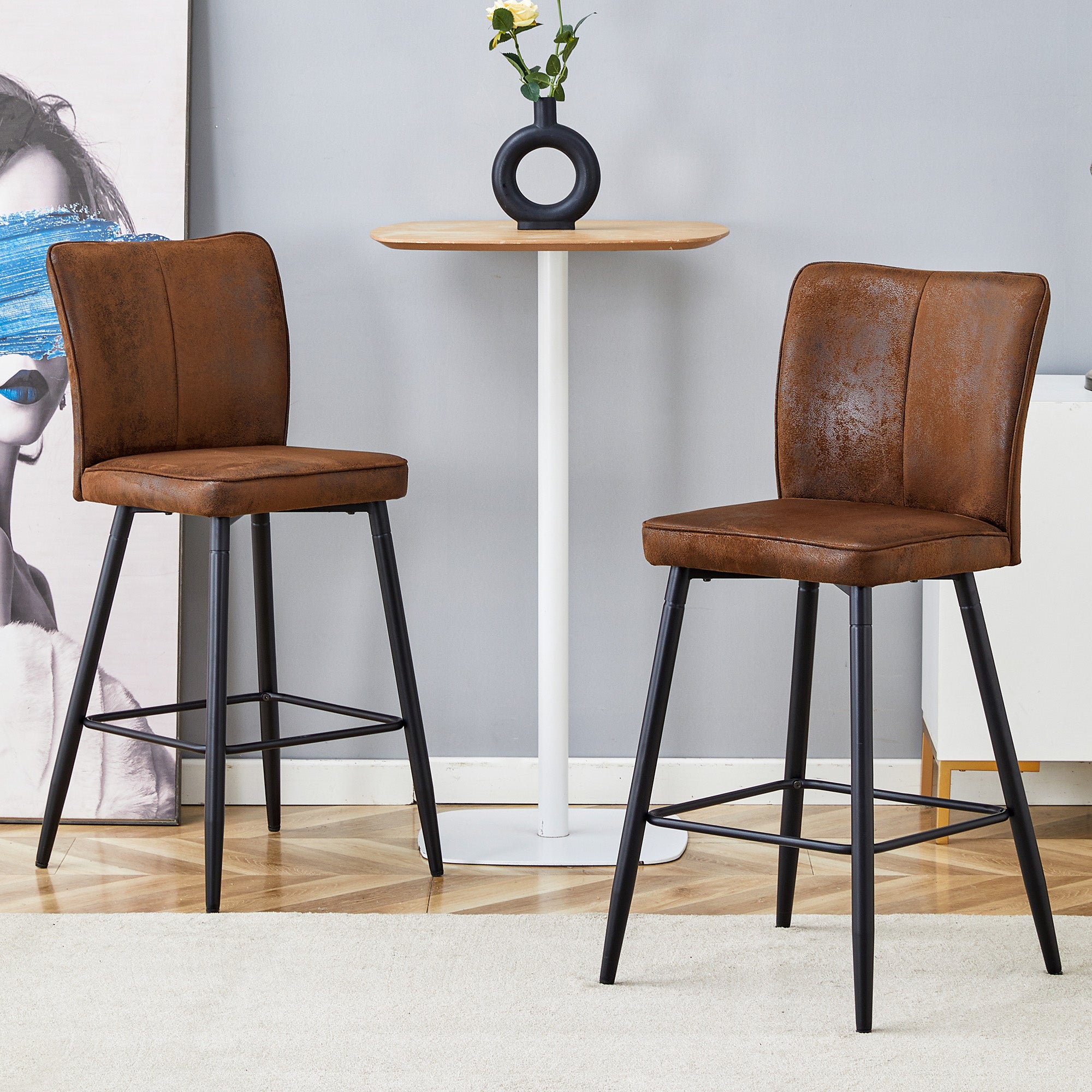 Lot de 2 Tabourets de Bar Marron Ergonomiques Chaise Haute de Cuisine 44x44x101 cm en Tissu Technique pour Îlot de Cuisine et Comptoir Moderne brun - 2