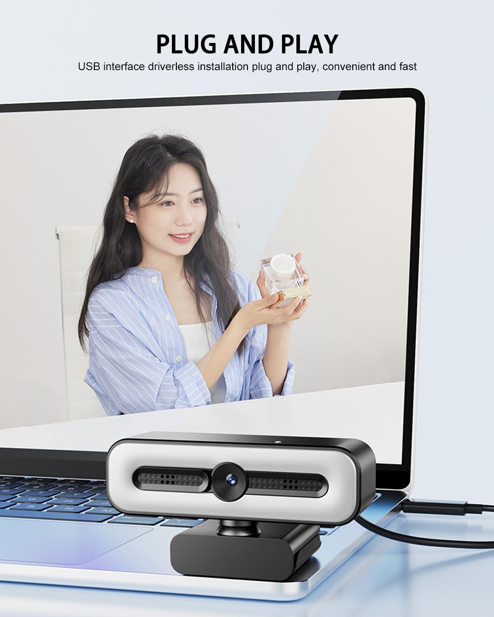 Net Camera Micro Webcam 4K UHD avec anneau lumineux pour PC,caméra Web 1080p 60 FPS ...