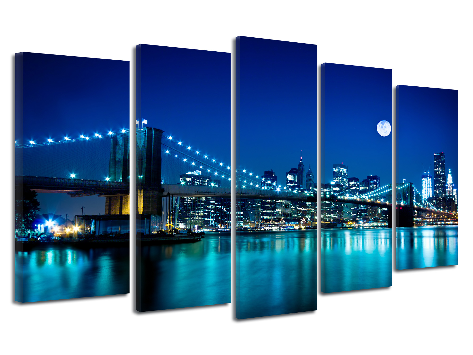 Kit Déco 5 Tableaux Sur Toile - New York Brooklyn - NYC-13 - 110x60 Cm