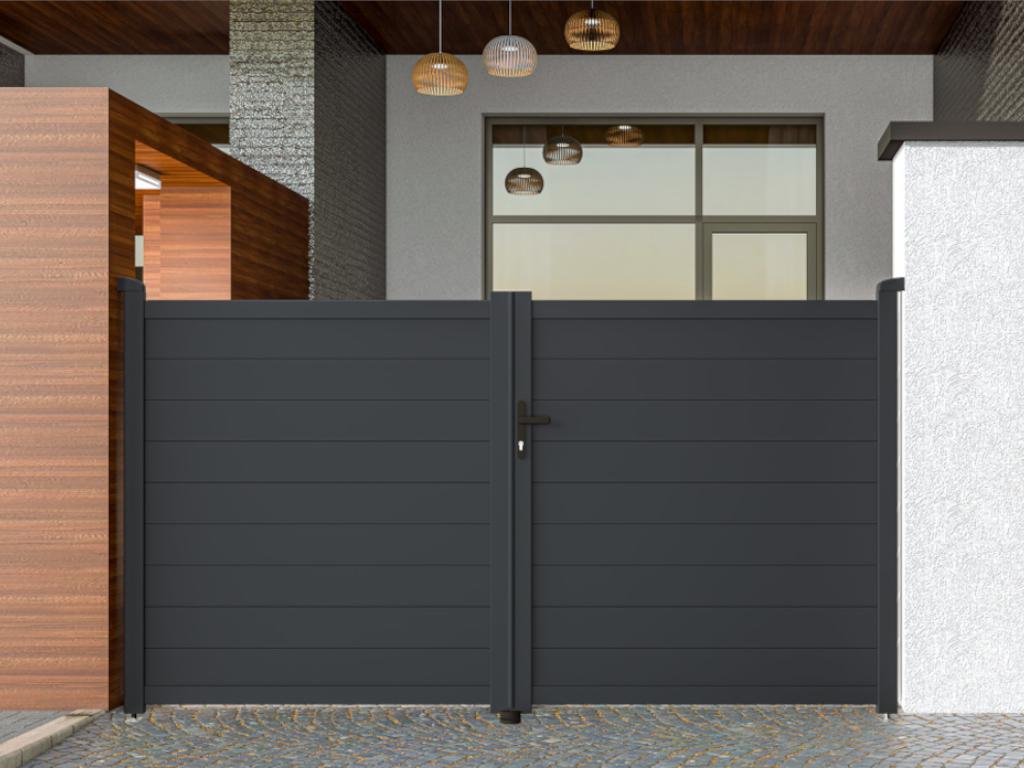 Brama wjazdowa rozwierna NAZARIO, pełna, z aluminium w kolorze antracytowym – 300 ×&amp;nbsp;158 cm (szer. × wys.)