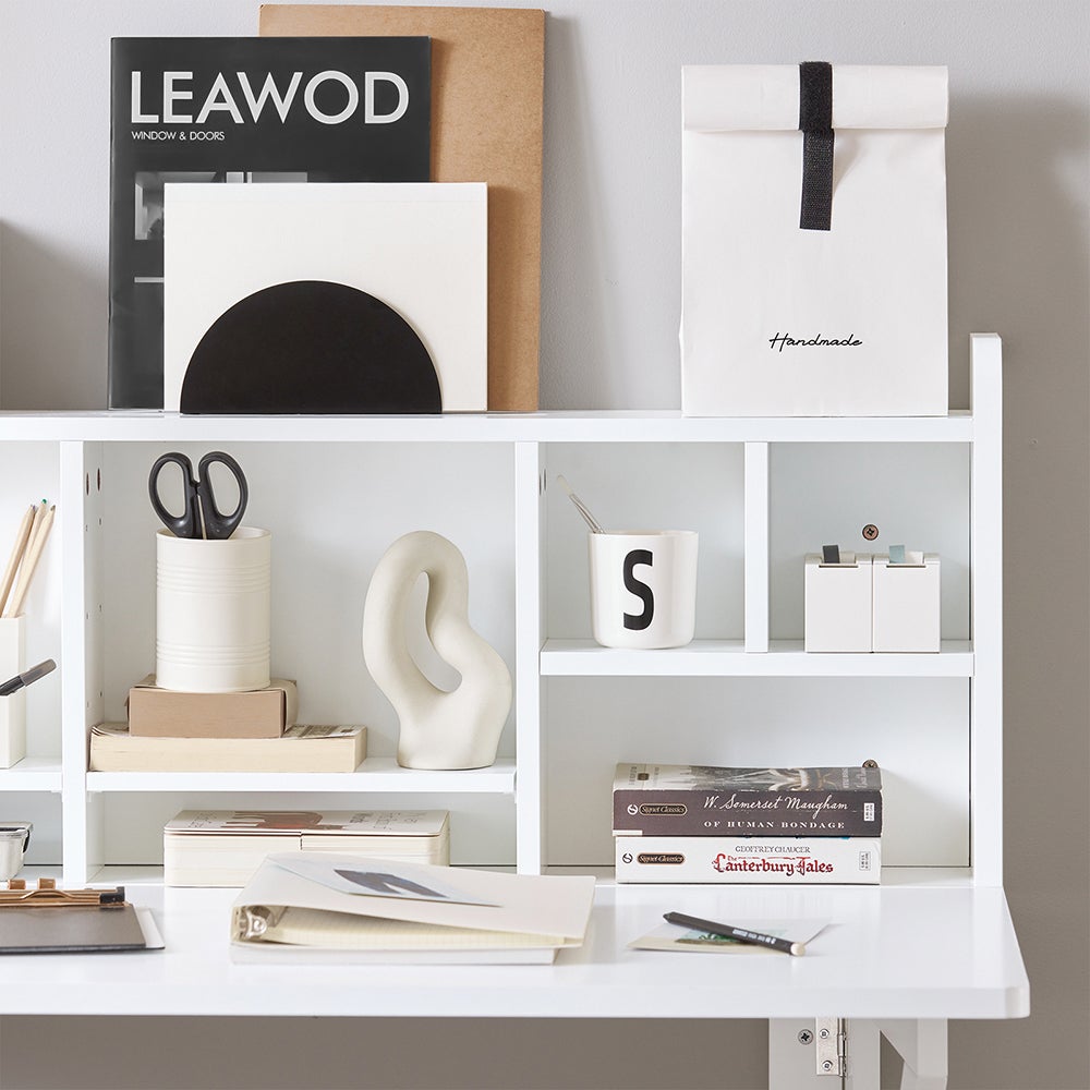 SoBuy Bureau Table Murale Rabattable avec Armoire Murale intégrée, Table Cuisine Pliable, Blanc, FWT07-II-W - 5