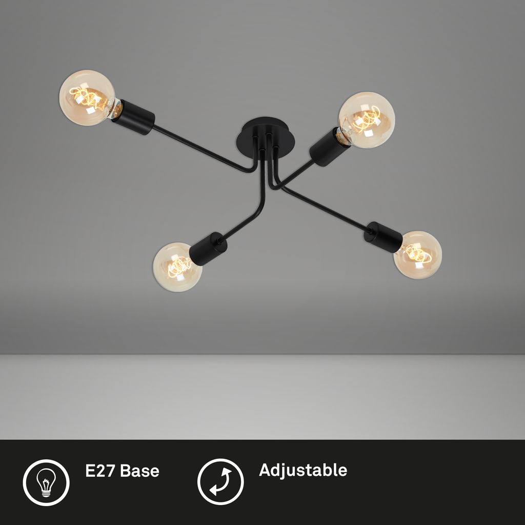 Plafonnier rétro Spot BRILONER LEUCHTEN KUGLO, 60 W, IP20, noir, métal, excl. 4x E27, 66 x 44,5 x 18,5 cm - 3