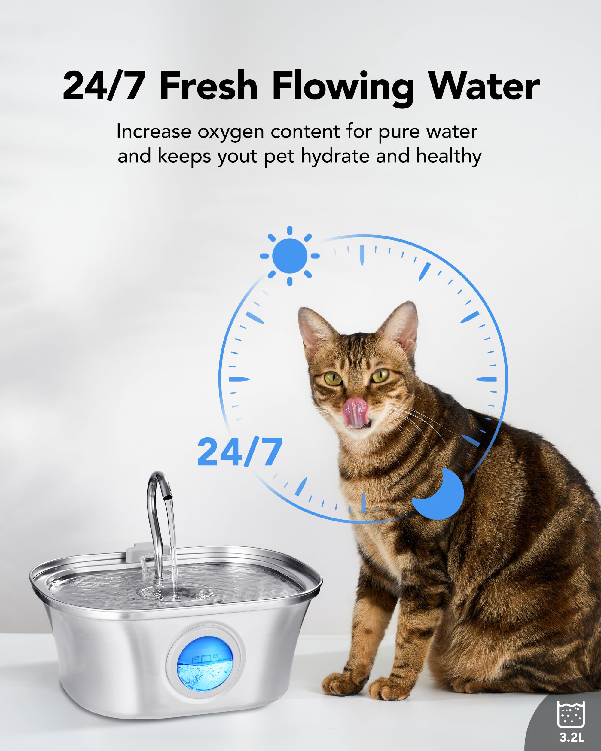 Fontaine à Eau pour Chat Fontaine à Eau en Acier Inoxydable pour Animaux domestiques de 3,2 L avec Distributeur d'eau Automatique - 4