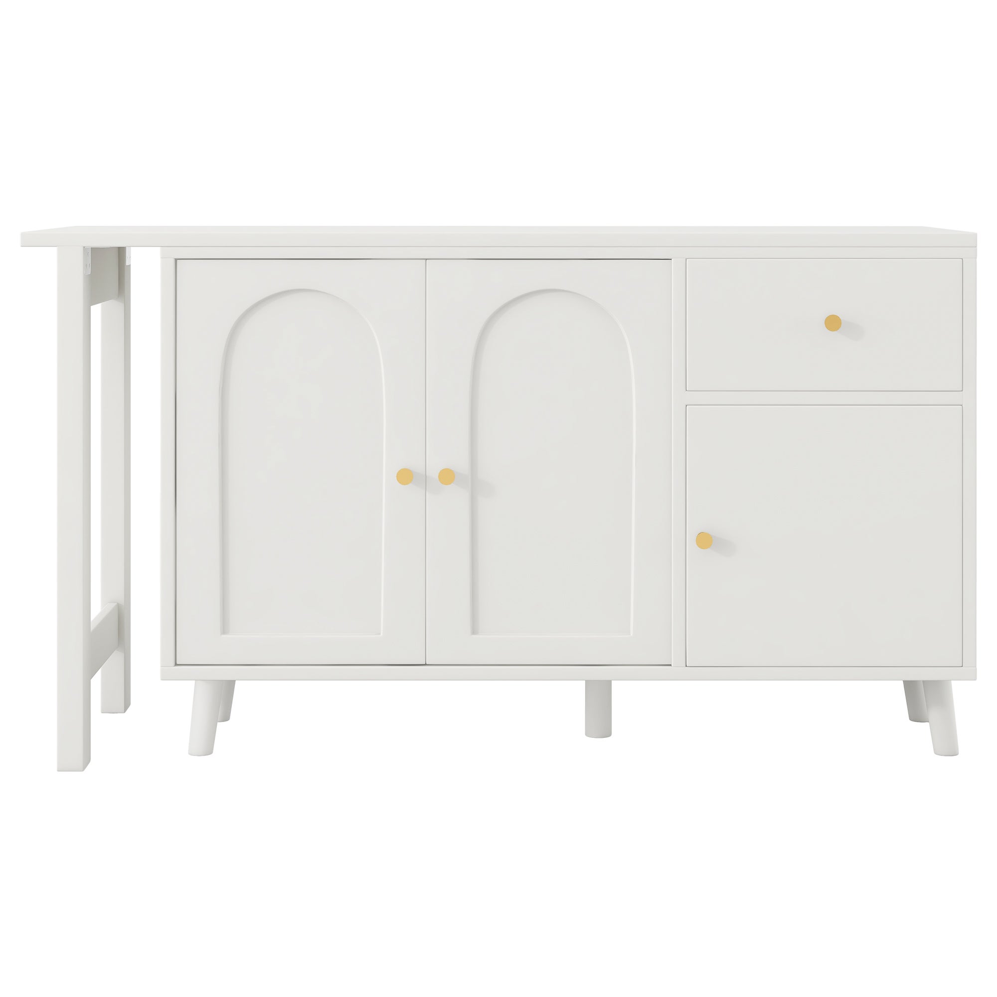 Bureau d'angle pivotant avec 3 portes et 1 tiroir, coiffeuse - 120 x 40 x 74.5 cm - Panneau de particules - Blanc - 9