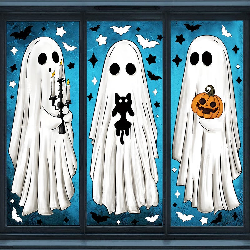 Dekoracja na Halloween, elektrostatyczna folia okienna PVC, 47 x 18 cm, naklejki okienne, dekoracja imprezowa, łatwa aplikacja