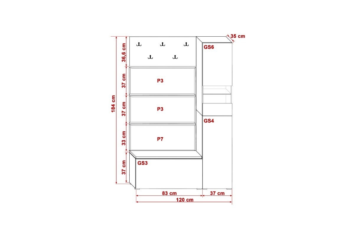 Meuble d'entrée GF84, 120 x 35 x 182 cm, chêne sonoma - 2