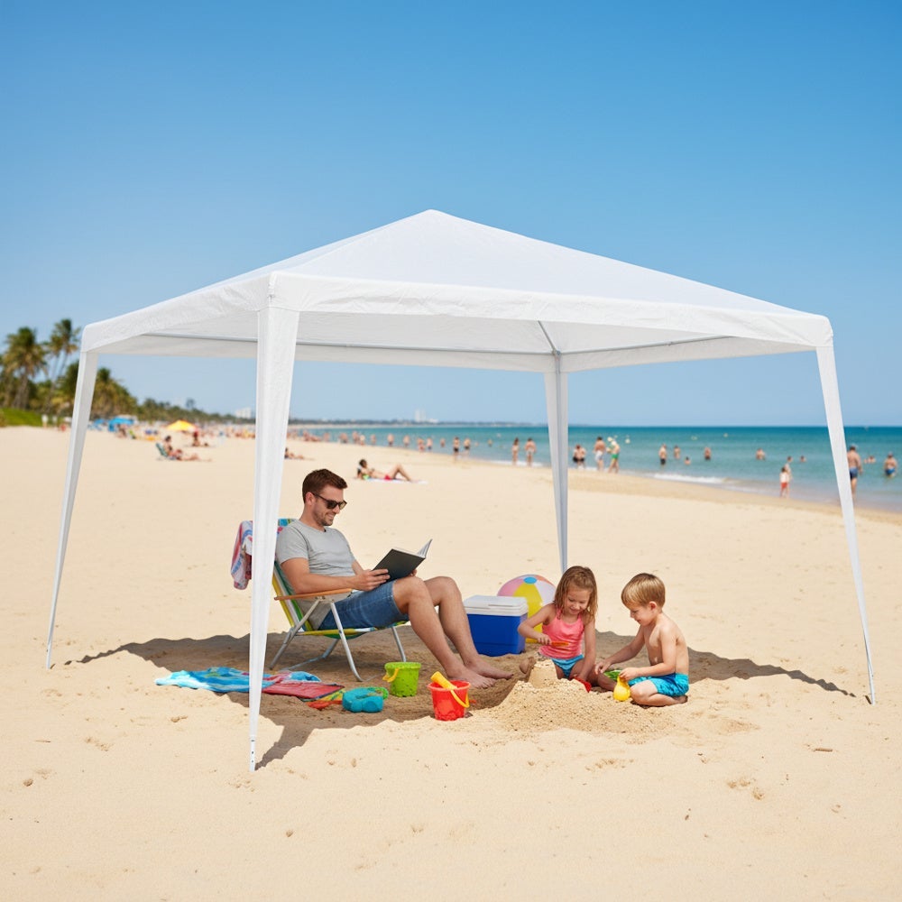 Carpa Cenador Gazebo Desmontable 3 x 3 m Blanco, con Tubos de Acero, Protección UV, Rafia PE resistente Lluvia. - 2