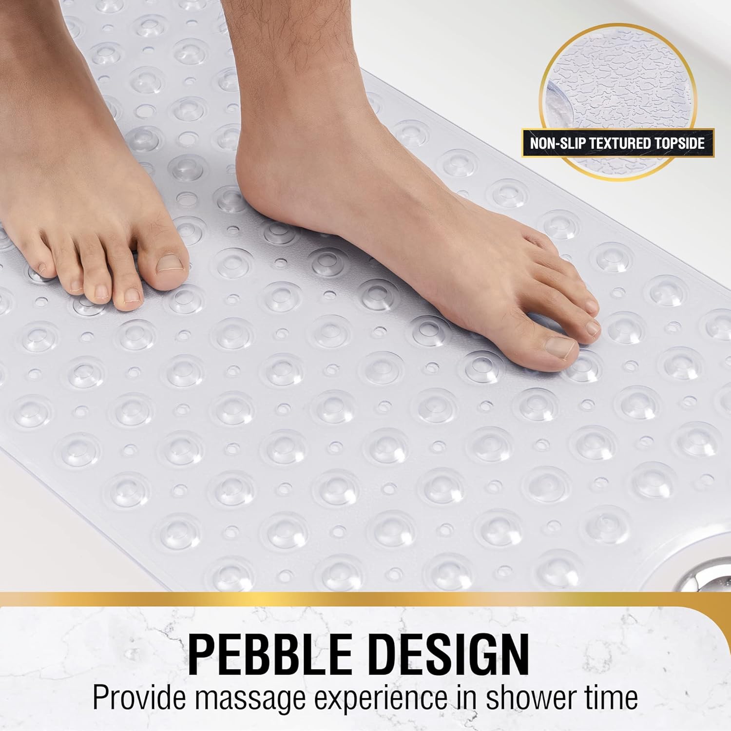 Tapis de salle de bain antidérapant, extra long, 101 x 40 cm, résistant à la moisissure et lavable en machine, sans BPA, transparent - 4