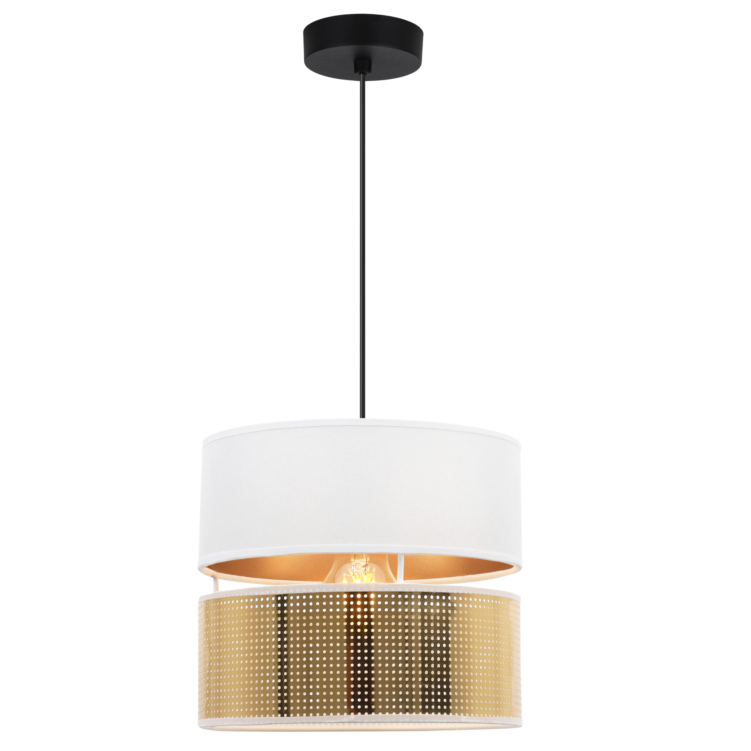Lampa sufitowa wisząca Asti Duo czarny 1xE27 abażur okrągły tuba 20cm biały/złoty Light Home LH