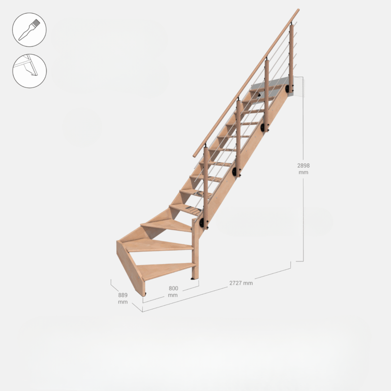 Escalier bois quart-tournant droit avec garde-corps, Novesta KORDO - 2