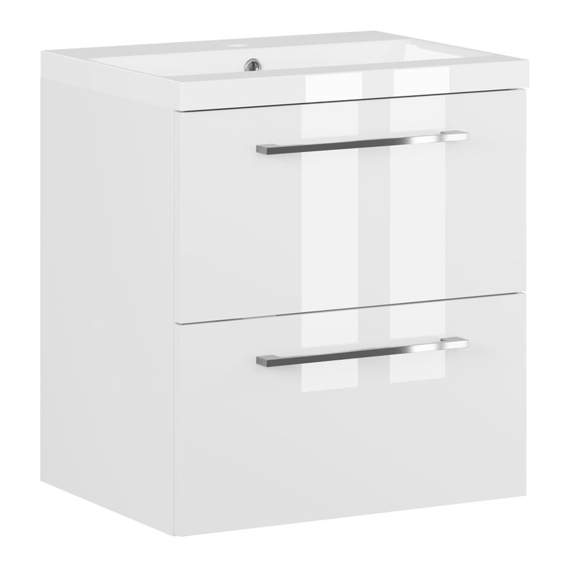 Szafka łazienkowa z umywalką wisząca pod umywalkę biały połysk 50 cm zestaw
