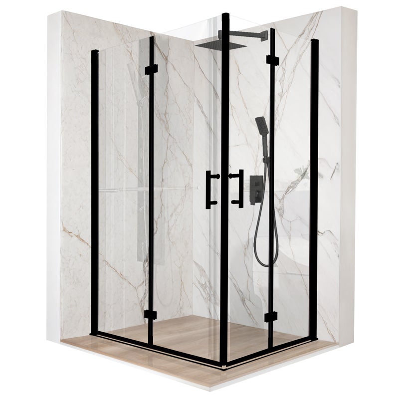 Kabina prysznicowa prostokątna drzwi uchylne czarna 120x90cm szkło 6mm + powłoka