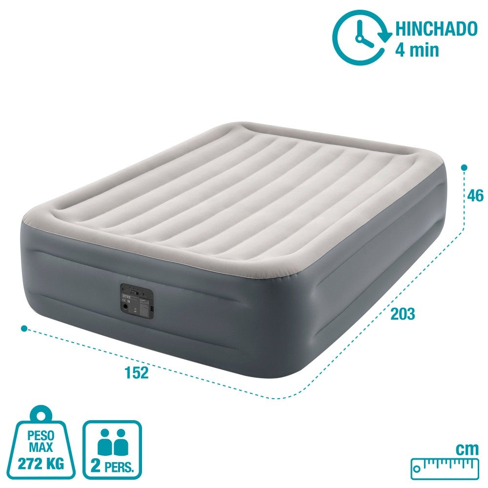 Matelas double gonflable Dura-Beam Essential Rest - Intex 64126ND, avec pompe électrique intégrée, PVC, gris, 152x203x46 cm - 6
