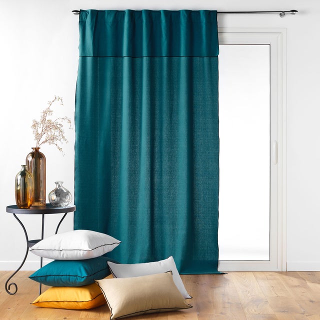 Rideaux Thermiques Occultants 100% Lin - Bleu Canard - Neufs