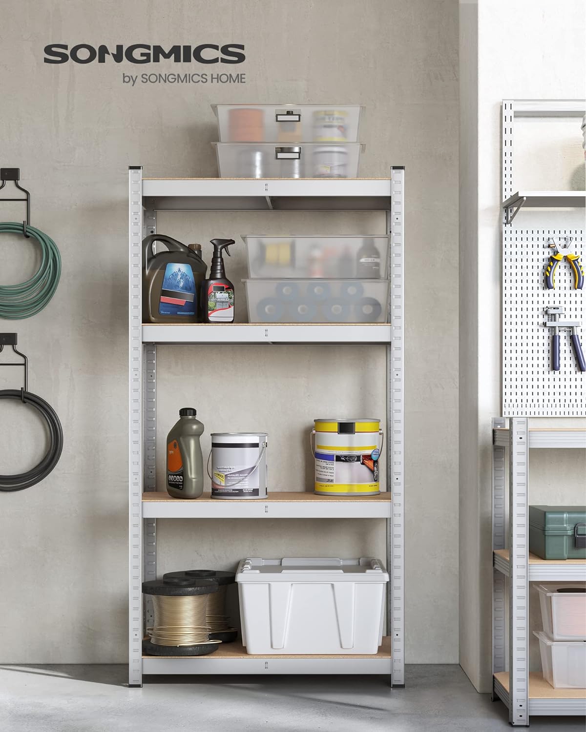 SONGMICS Étagère Charge Lourde à 4 Niveaux, Montage Rapide, Étagère de Garage, pour Boîtes à Outils, Capacité 520 kg, 40 x 80 x 160 cm, Argent - 2