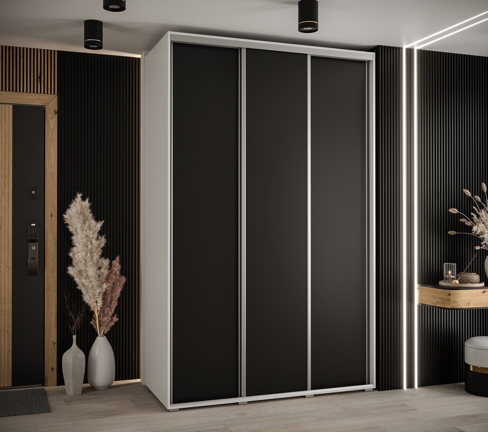 Szafa przesuwna wysoka Davos 1 150 x 60 x 235,2 cm biały + czarny + u. srebrny - Abiks Meble - 2