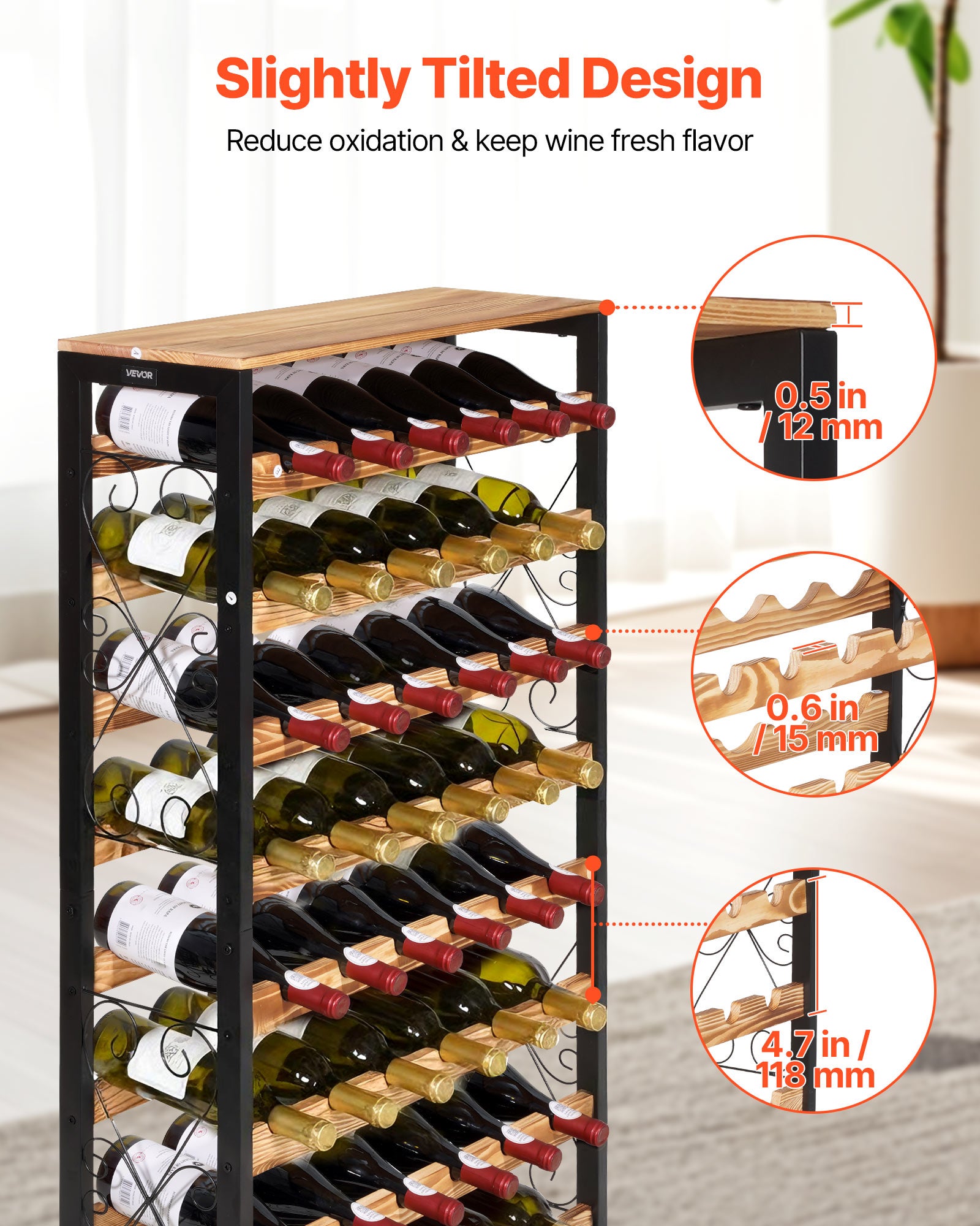 Botellero VEVOR independiente con capacidad para 48 botellas, botellero de 8 niveles, botellero estable, pies ajustables, despensa de cocina - 5