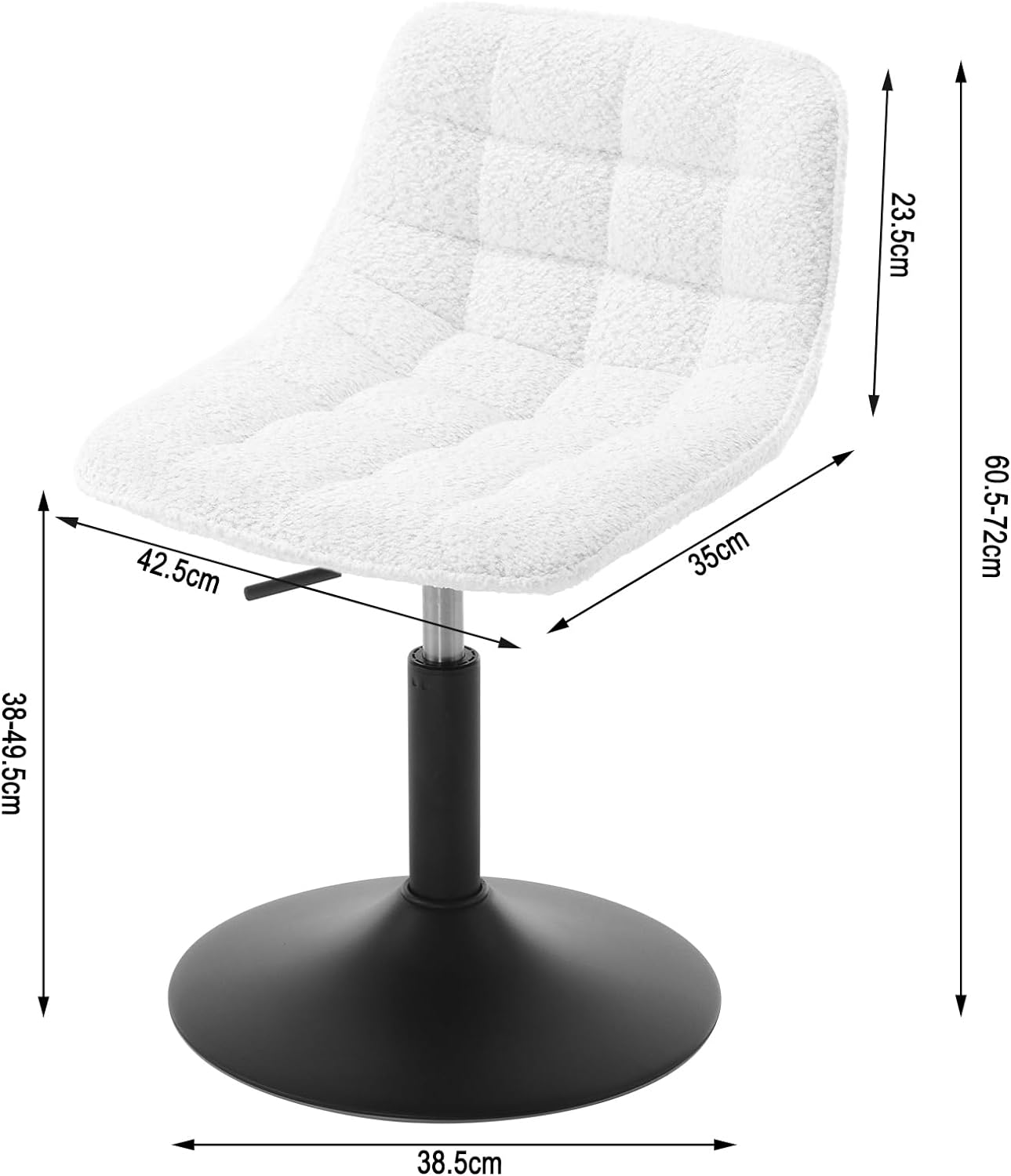 Tabouret de Maquillage WOLTU en Chenille + Métal, Tabouret de Cuisine, Chaise de Coiffeuse, Chaise de Salle à Manger Pivotante, Blanc - 4