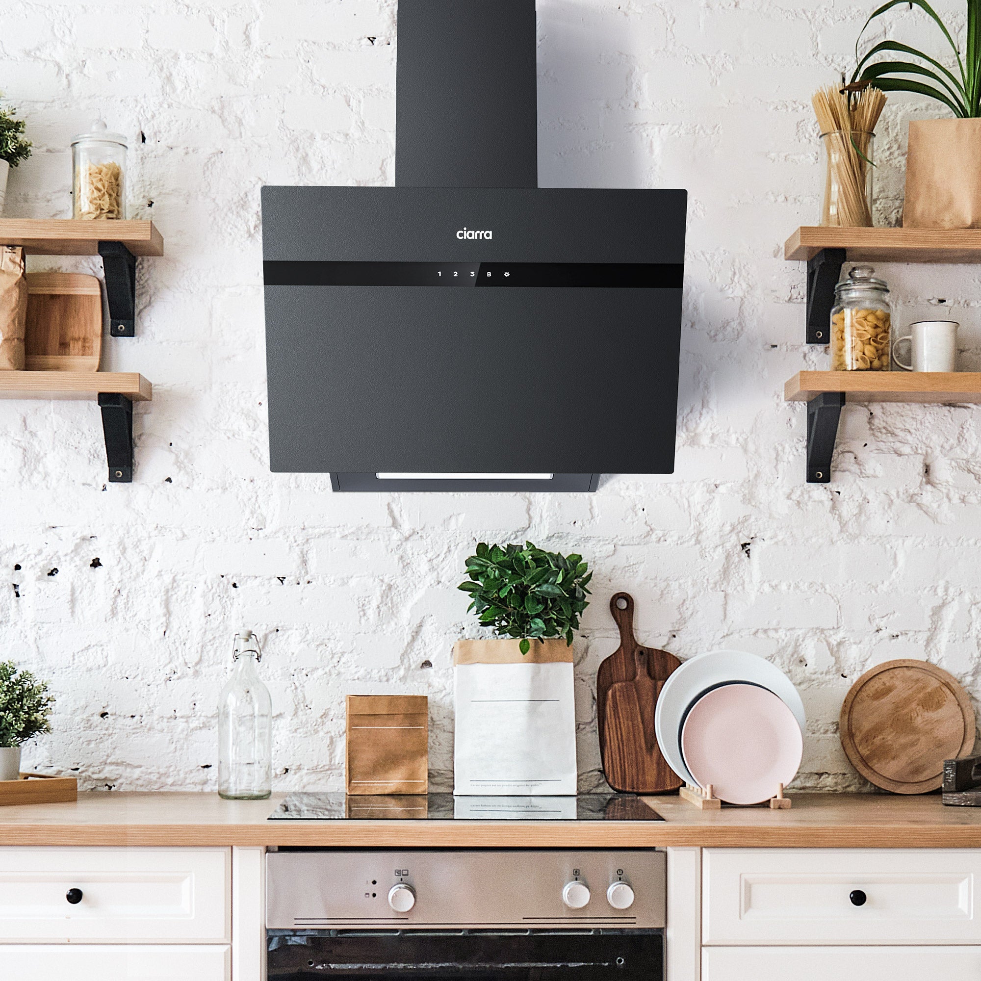 CIARRA Hotte Tactile 60cm APP Contrôle 650 m3/h 4 Classé A+++ Booster Fonction Verre Noir CD6736HG - 9