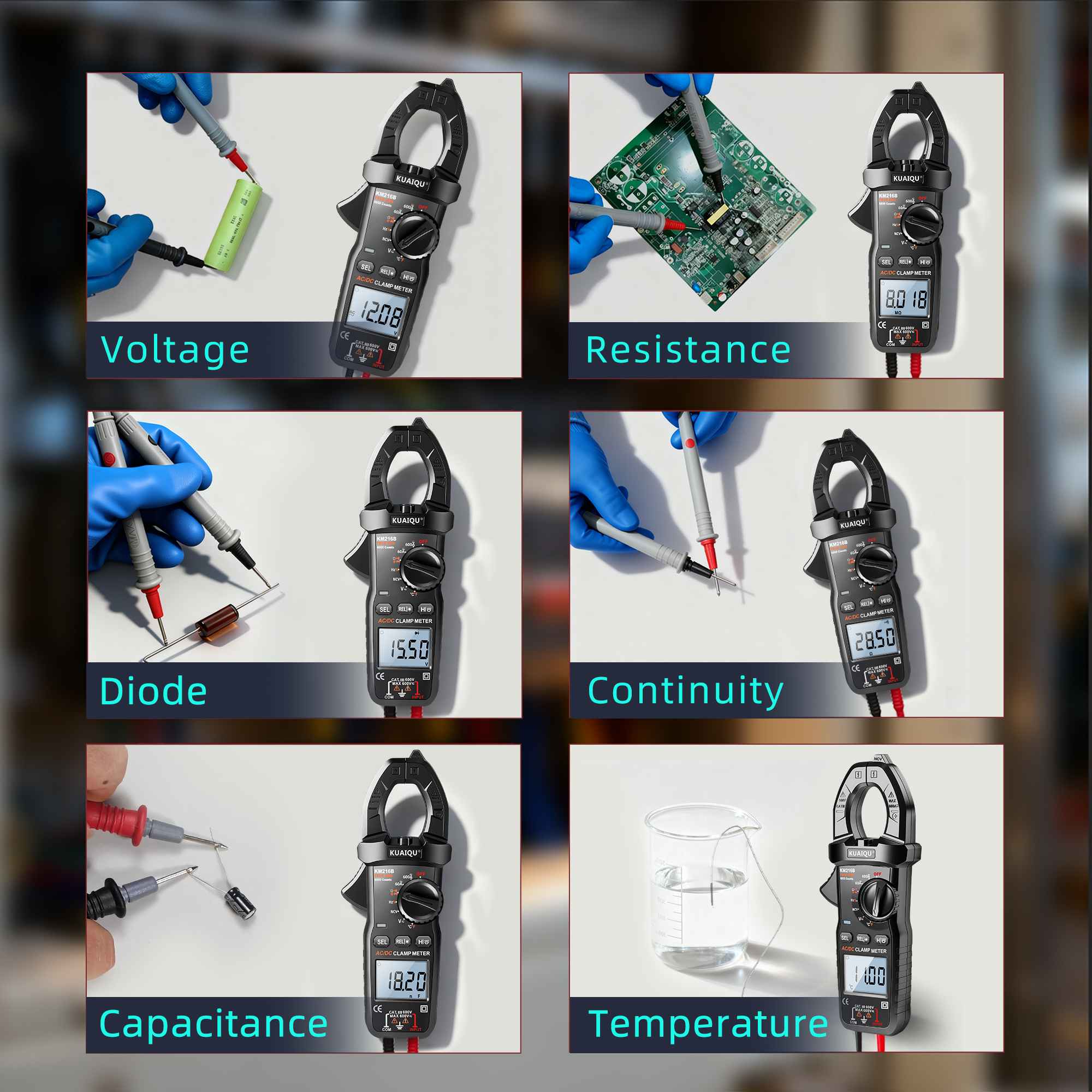 Multimètre pince numérique LED LCD 600A AC/DC NCV sécurité voltmètre test résistance continuité température - 4