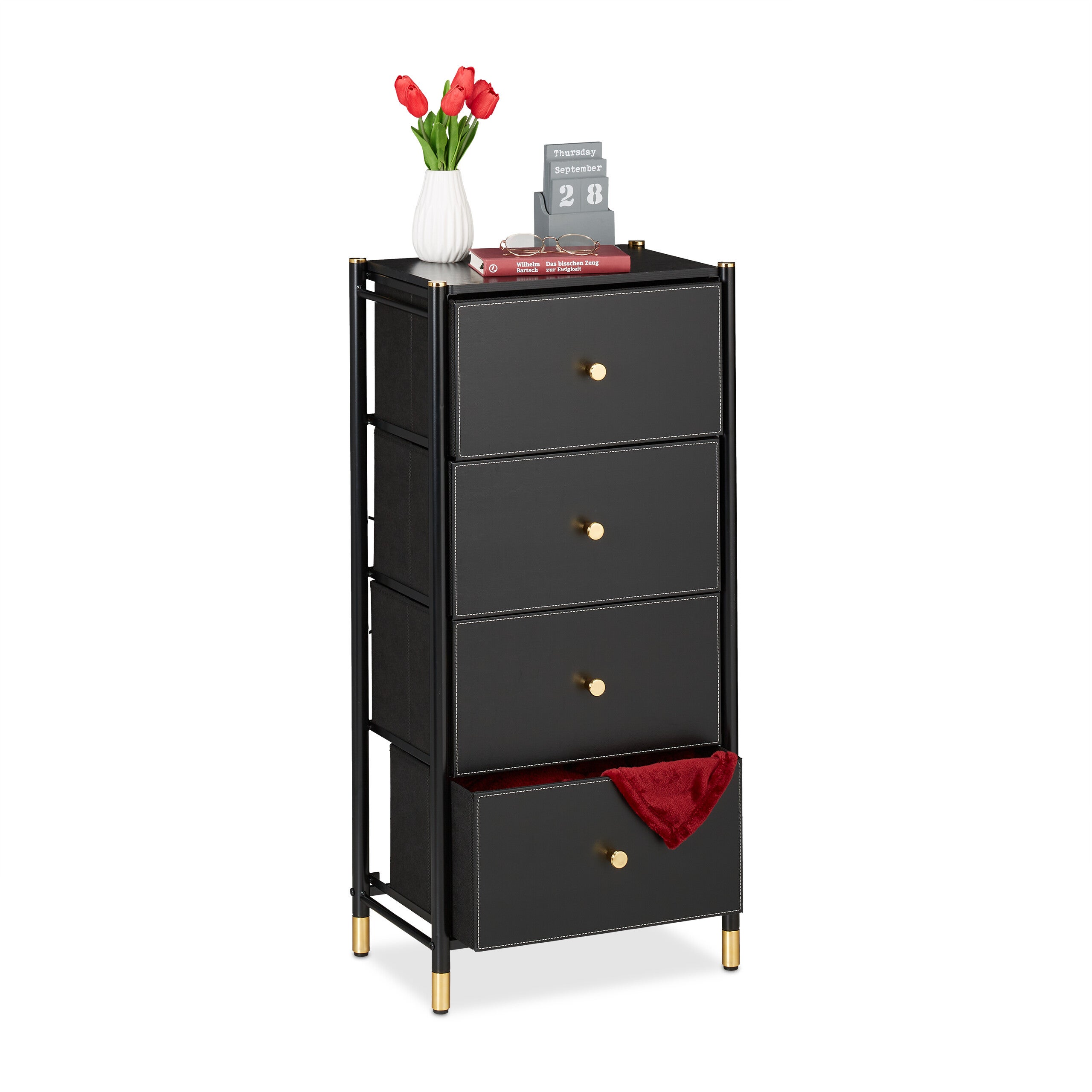 Relaxdays Meuble de salle de bain étroit noyer étagère rangement armoire porte tiroir HxlxP: 82 x 40 x 29 cm, nature - Maison