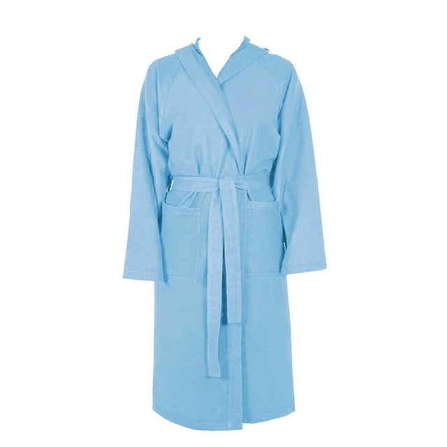 Peignoir Microfibre Taille XL Moderne Couleur Unie Doux Homme Femme Ceinture Poches Capuche Bleu Clair