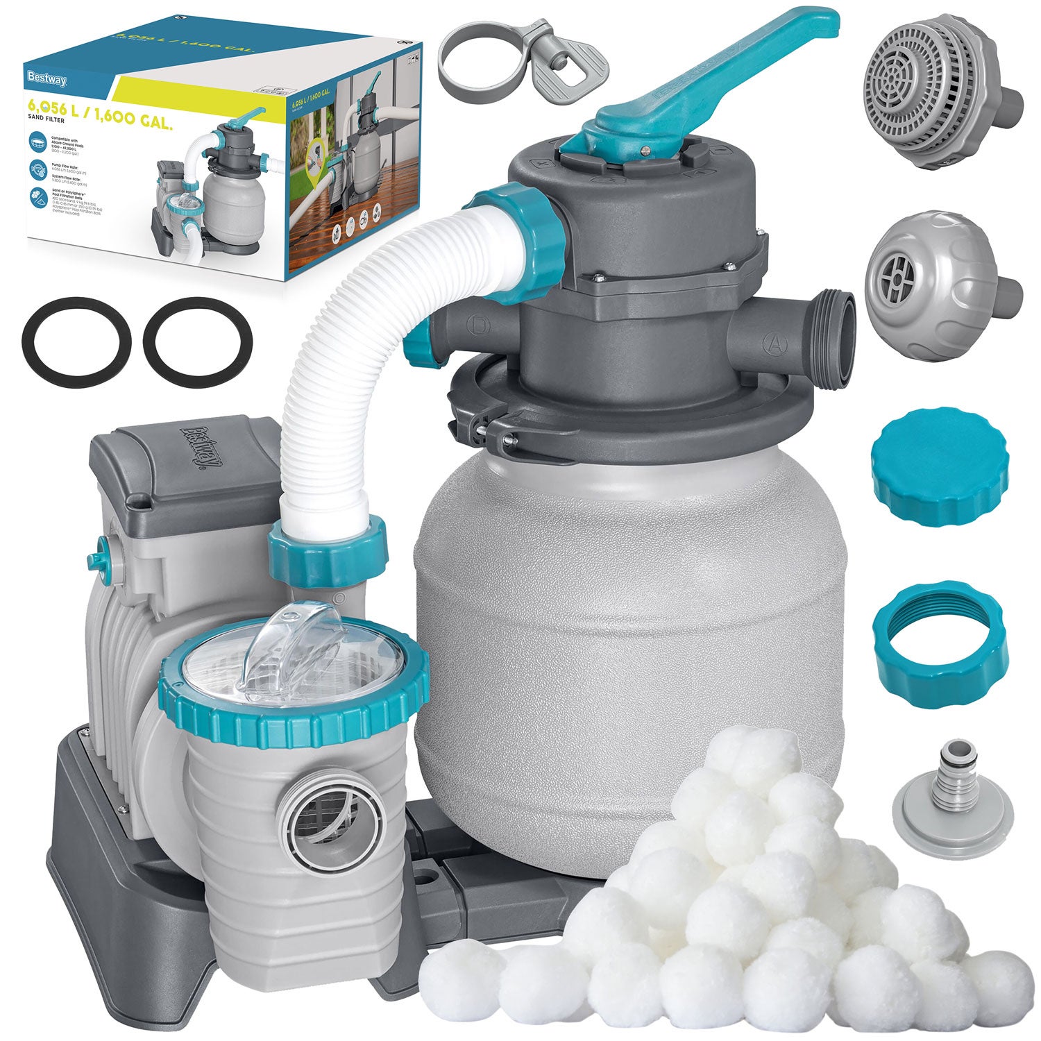 Pompa filtrująca piaskowa do basenu 6056 l/h Bestway 58497 + kulki filtracyjne