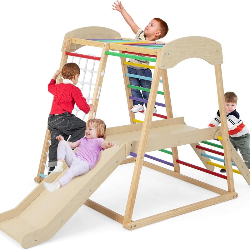 Rusztowanie wspinaczkowe do wnętrz, bar pull up, zjeżdżalnia, siatka do wspinaczki, drabina i tunel, wewnętrzny plac zabaw od 1 roku (kolorowy)
